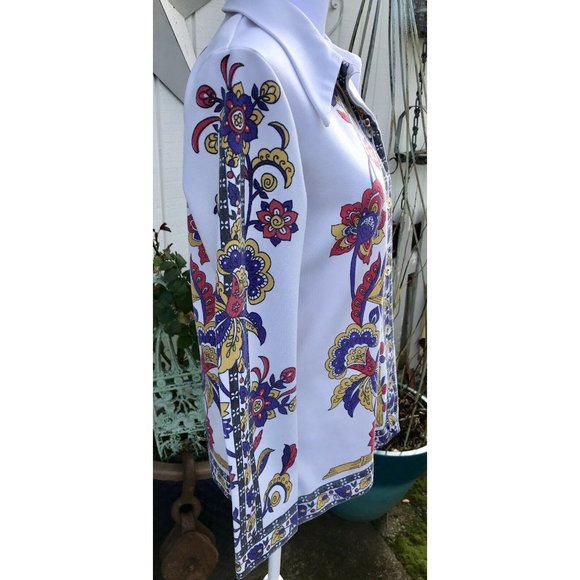Vtg 60s Rare Smartique Polyester Mod Floral Geo Blouse Shirt 36 M Boho Disco HTF - Picture 4 of 16